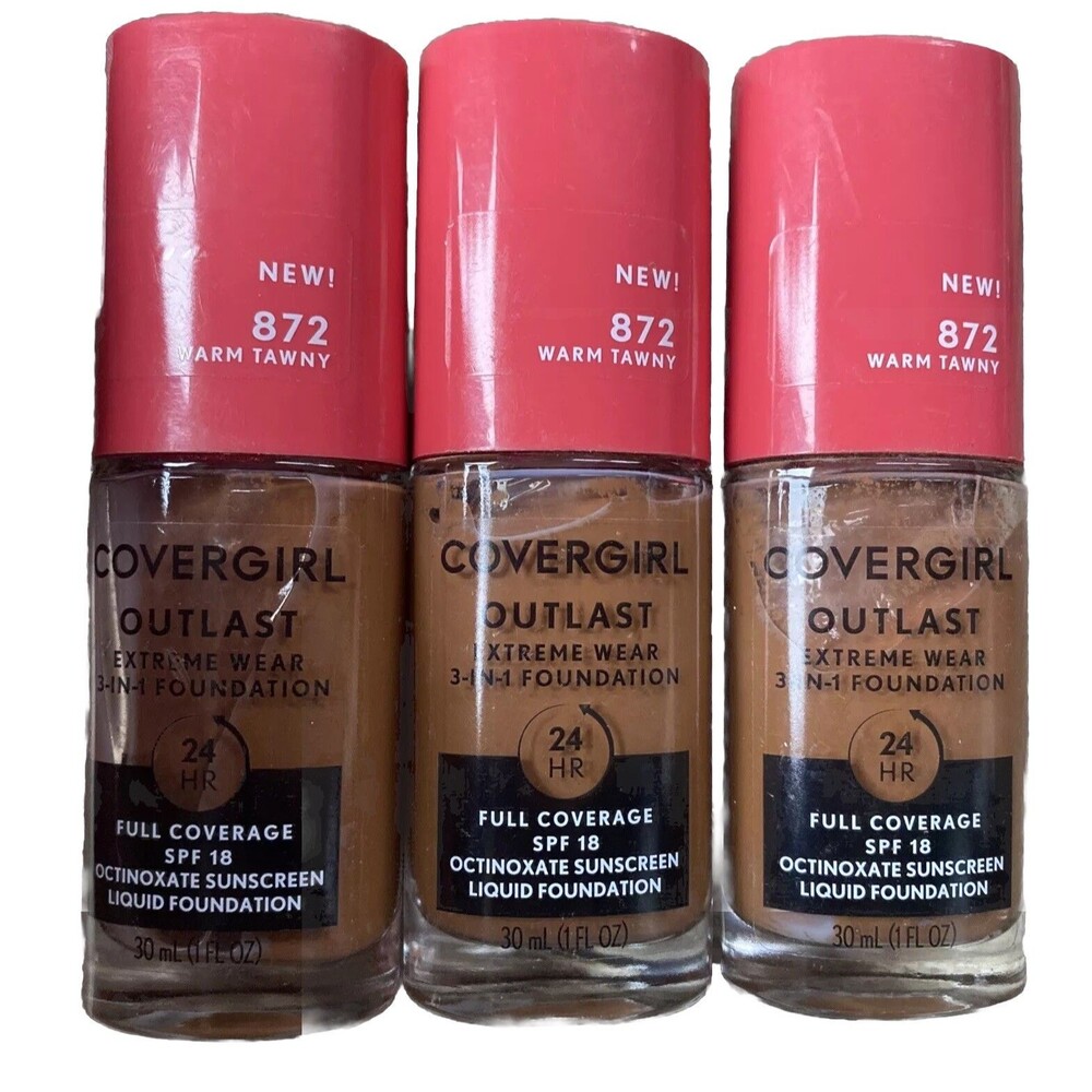 COVERGIRL Outlast Extreme Wear 3-in-1 Foundation 872 Warm Tawny 1oz Ea Lot Of 3